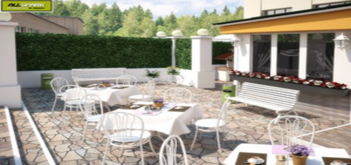 Summer terrace of the Chateau Galerie restaurant. Book a table for a special offer